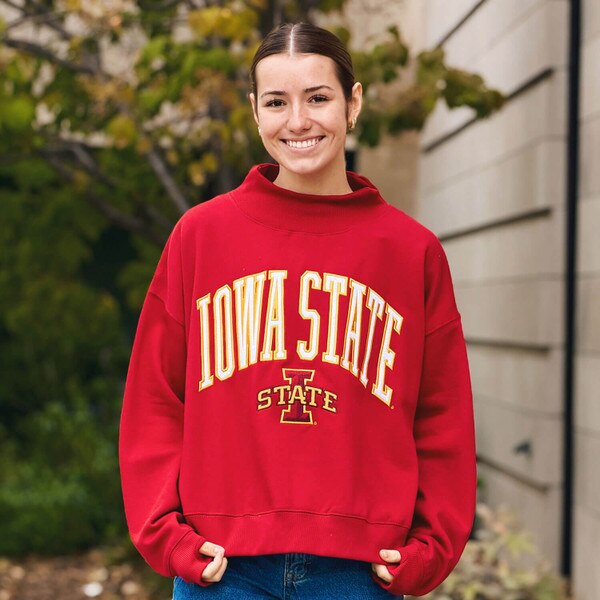 Pressbox Women's Iowa State Swirl Cardinal Oversized Mock-Crew